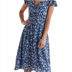 Lucky Brand Floral Blue Dress  Cap Sleeves Sz 2x